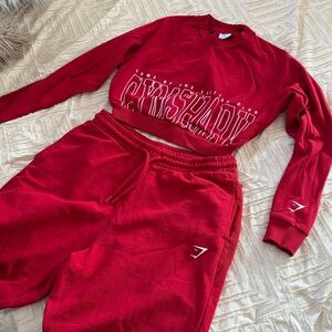 Gymshark Red Cropped Sweatshirt and Joggers